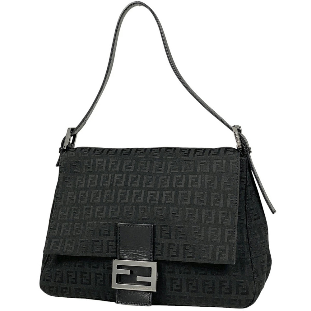 Fendi Mamma Bucket One Shoulder Hobo Bag Zucchino Canvas Black